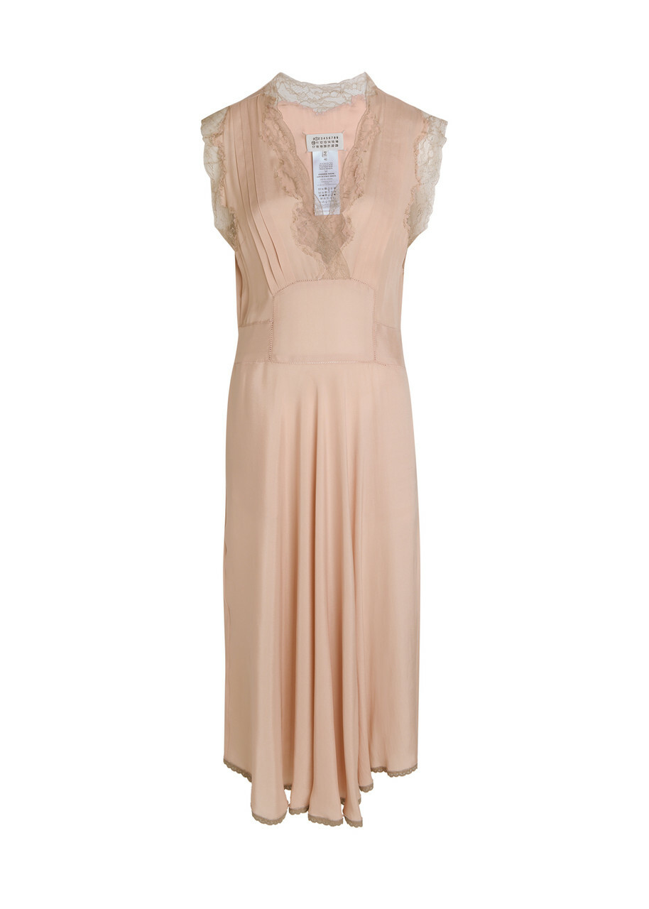 Maison Margiela Lace-trim Satin-silk Midi Dress Light Pink