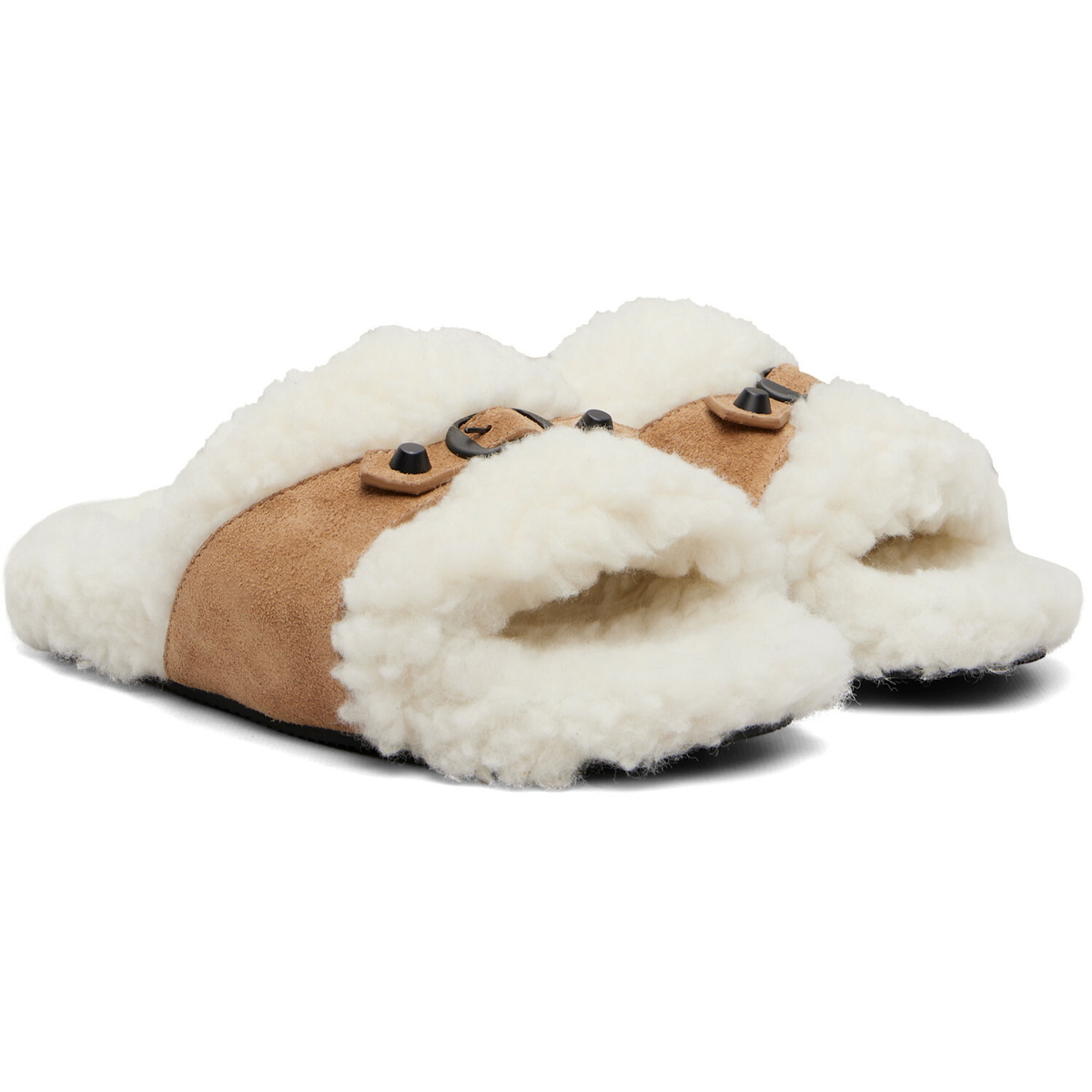 Balenciaga Tan & Off-White Furry Slides