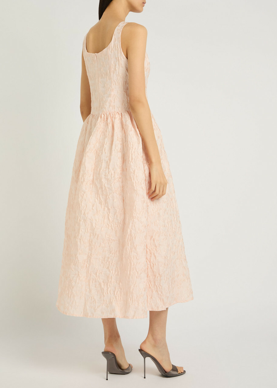Sister Jane Sun Soaked Floral-jacquard Cloqué Midi Dress Pink