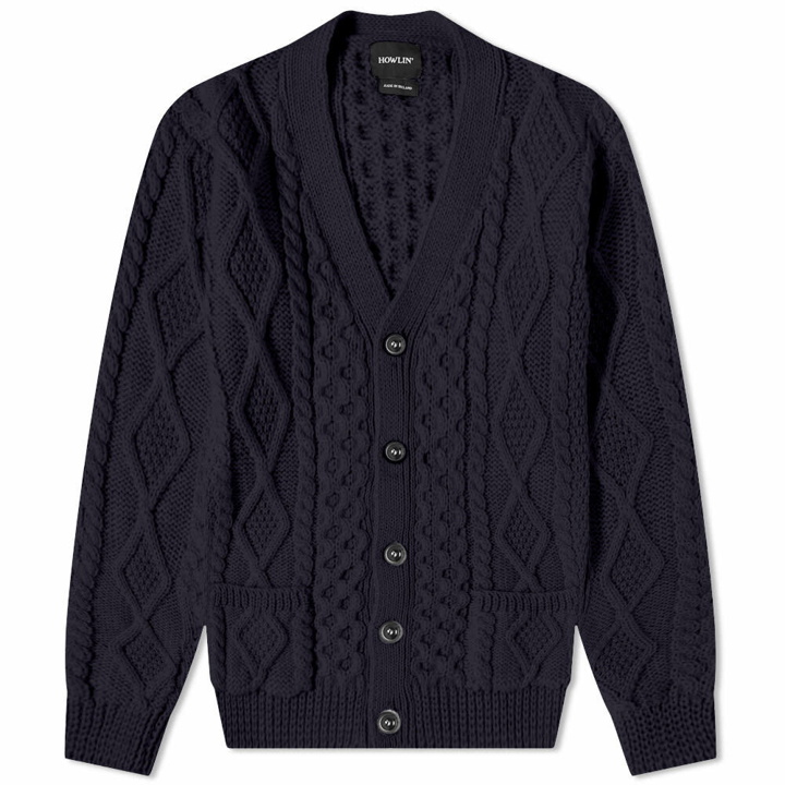 Photo: Howlin by Morrison Men's Howlin' Blind Flowers Cable Cardigan in Navy