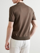 Canali - Suede-Trimmed Cotton Polo Shirt - Brown