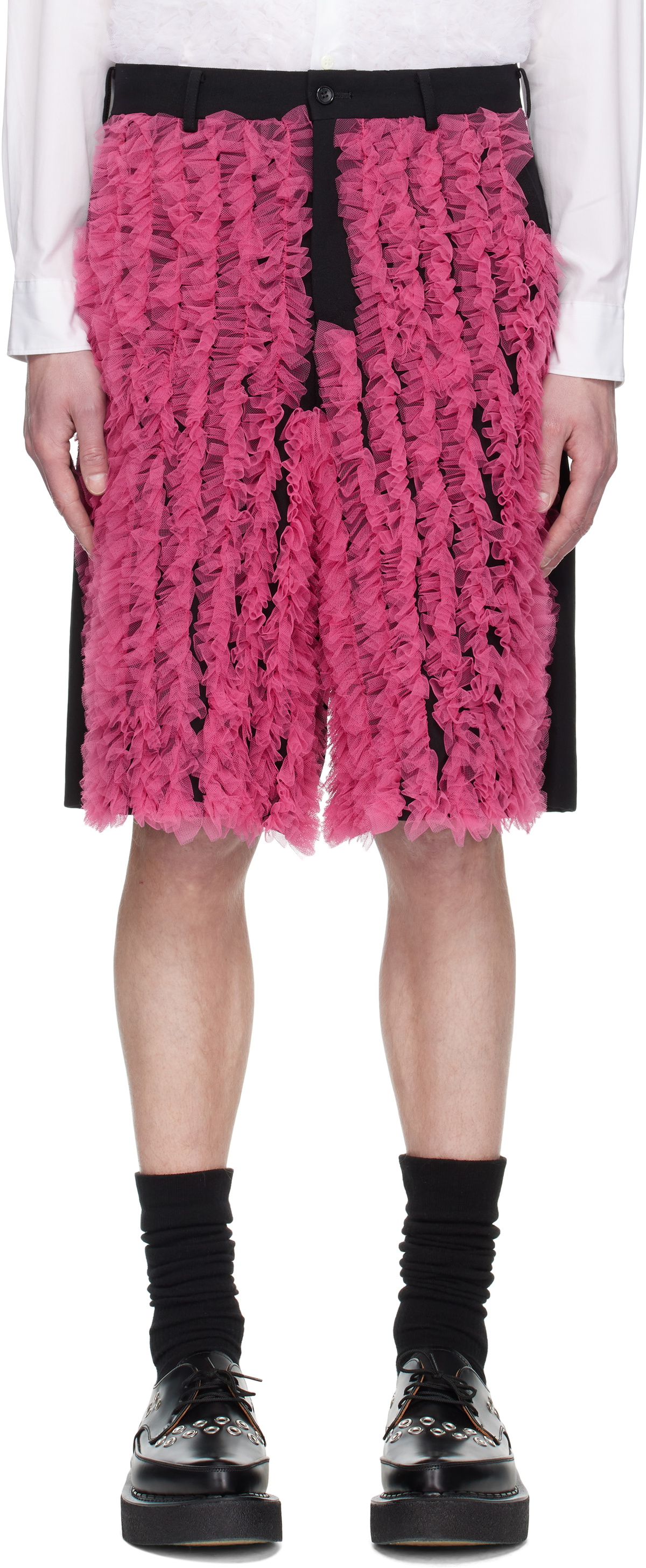 Comme des Garçons Homme Plus Black & Pink Wool Gabardine Medium & Nylon Tulle Shorts