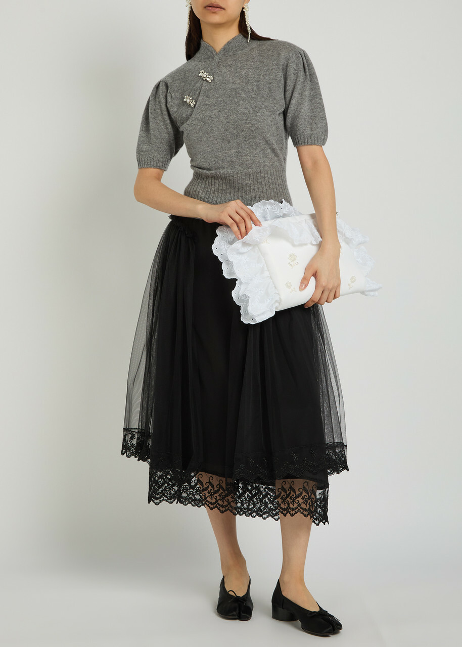 Simone Rocha Mandarin-collar Embellished Cashmere Jumper Grey