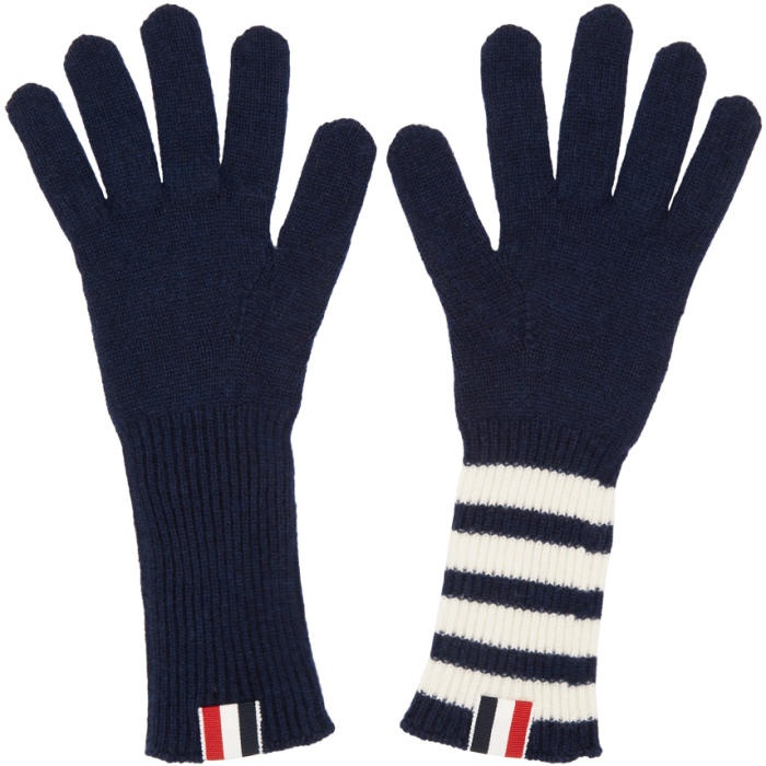 Photo: Thom Browne Navy Rib Cashmere Four Bar Gloves