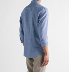 ERMENEGILDO ZEGNA - Cutaway-Collar Mélange Slub Linen and Cotton-Blend Shirt - Blue