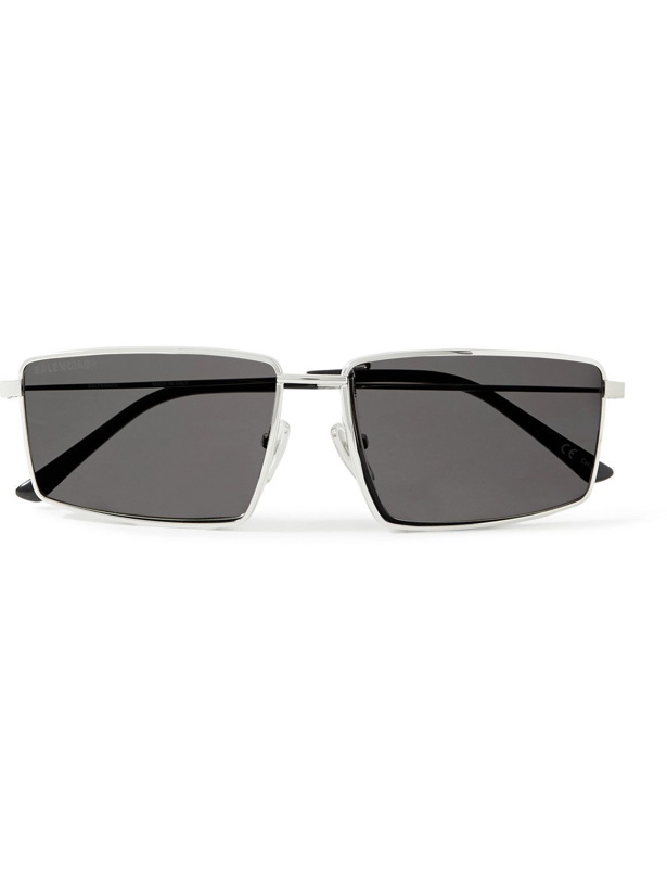 Photo: Balenciaga - Rectangle-Frame Silver-Tone Sunglasses