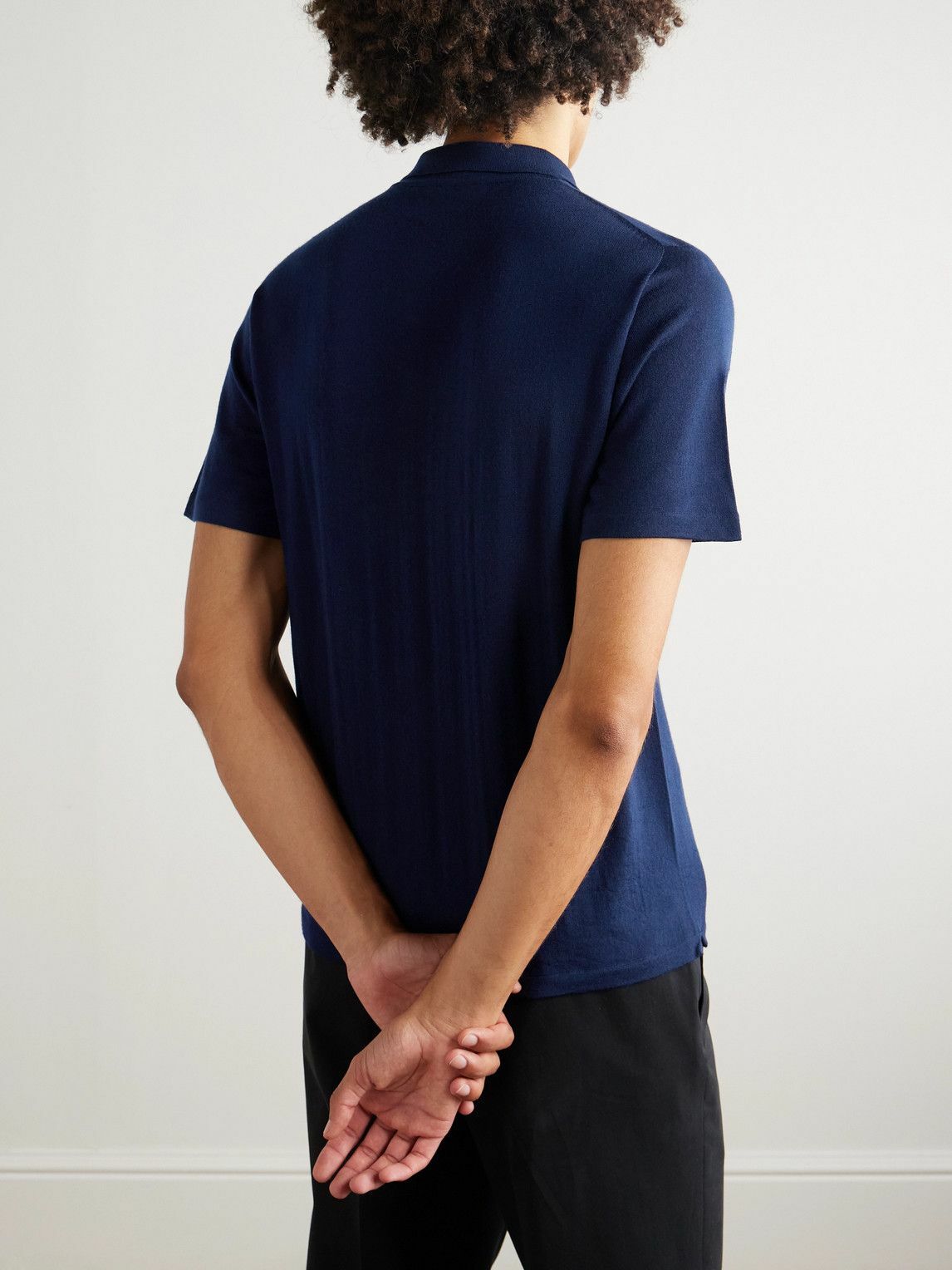 Saman Amel - Slim-Fit Wool Polo Shirt - Blue