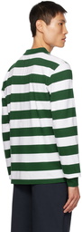 Noah Green & White Striped Long Sleeve Polo