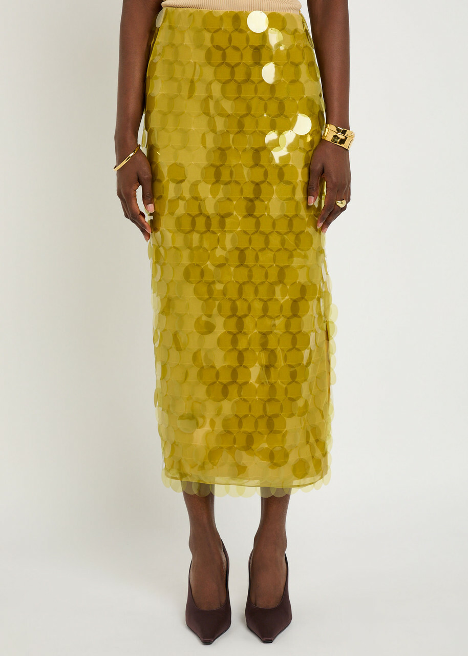 Roksanda Halin Embellished Midi Mesh Skirt Olive