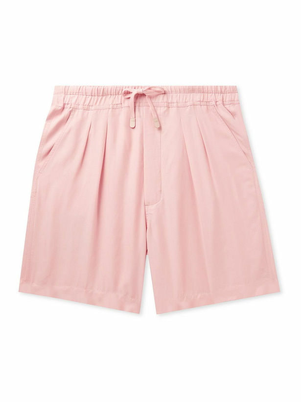 Photo: TOM FORD - Straight-Leg Pleated Lyocell Drawstring Shorts - Pink