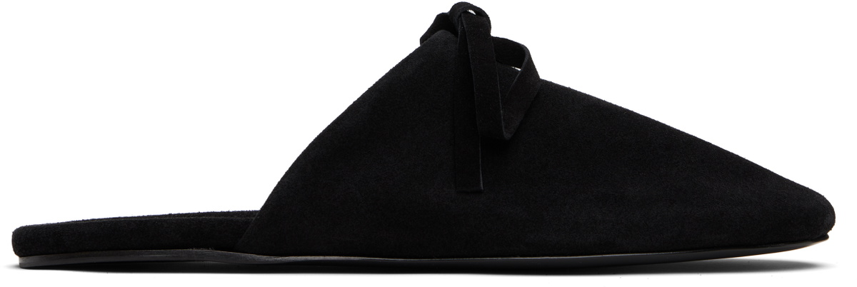 MARIE ADAM-LEENAERDT Black Bow Suede Slippers