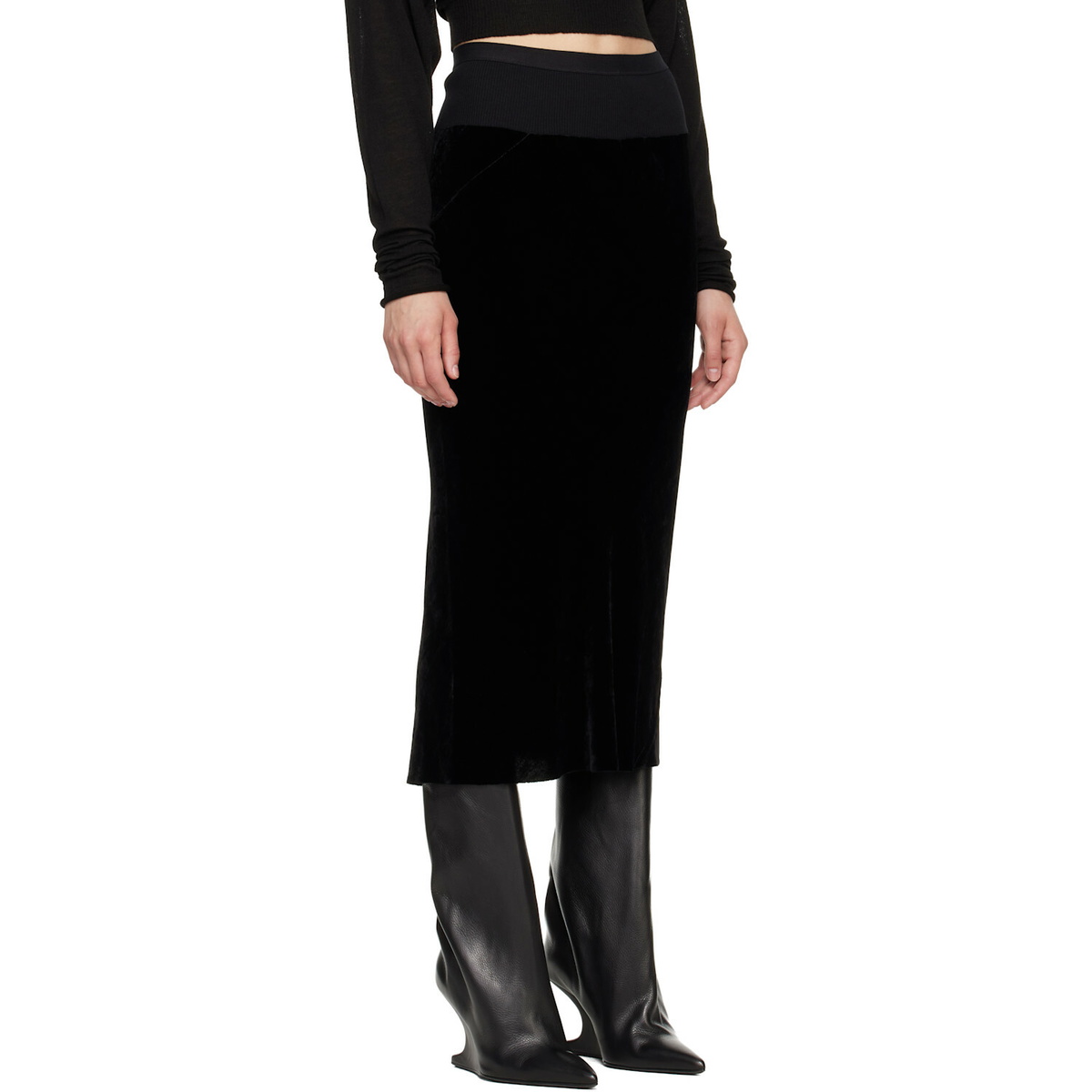 Rick Owens Black Tower Knee Bias Midi Skirt