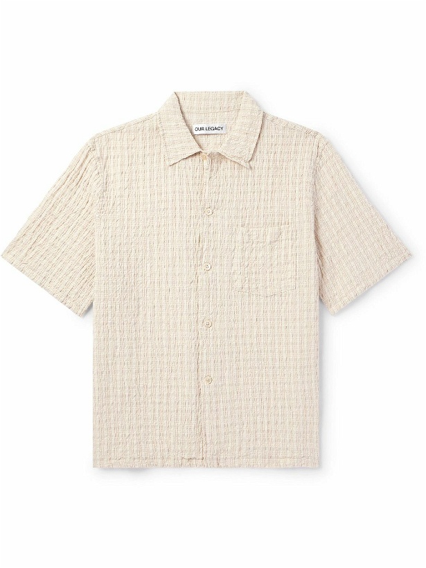 Photo: Our Legacy - Checked Cotton and Linen-Blend Seersucker Shirt - White
