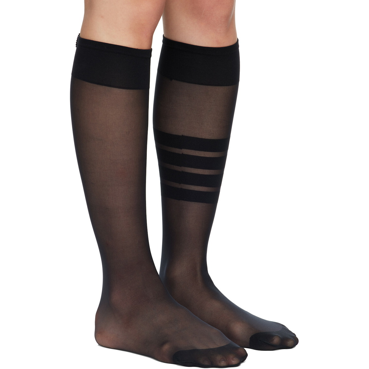 Thom Browne Black 4-Bar Sheer Nylon Knee High Socks