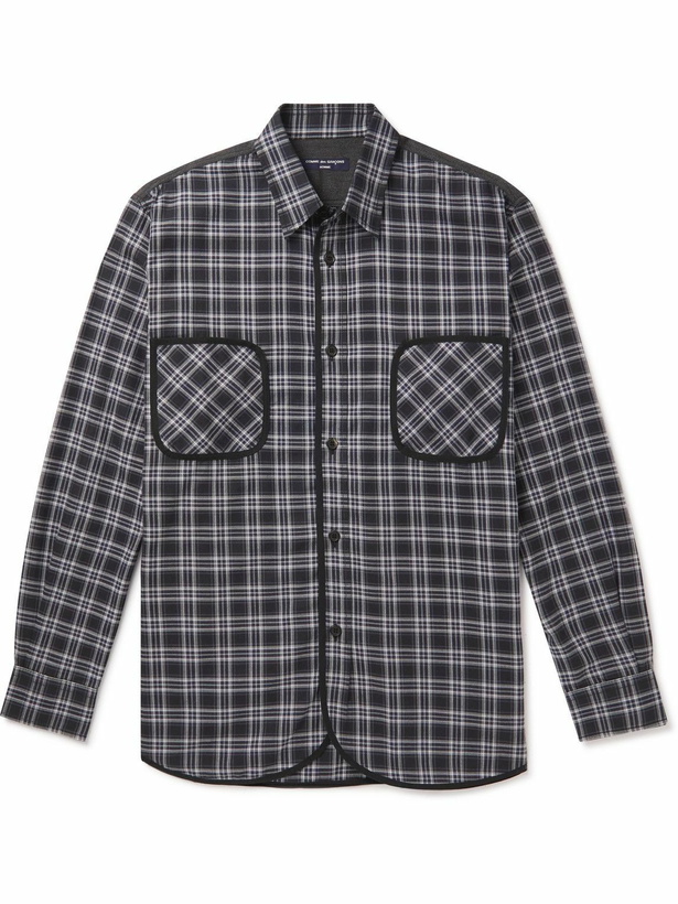 Photo: Comme des Garçons HOMME - Grosgrain-Trimmed Checked Cotton-Twill Shirt - Blue