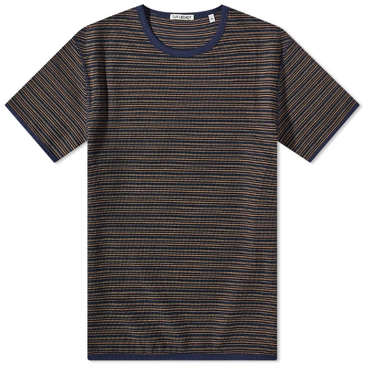 Photo: Our Legacy Men's Striped Tanker T-Shirt in Navy/Brown Crepe Stripe