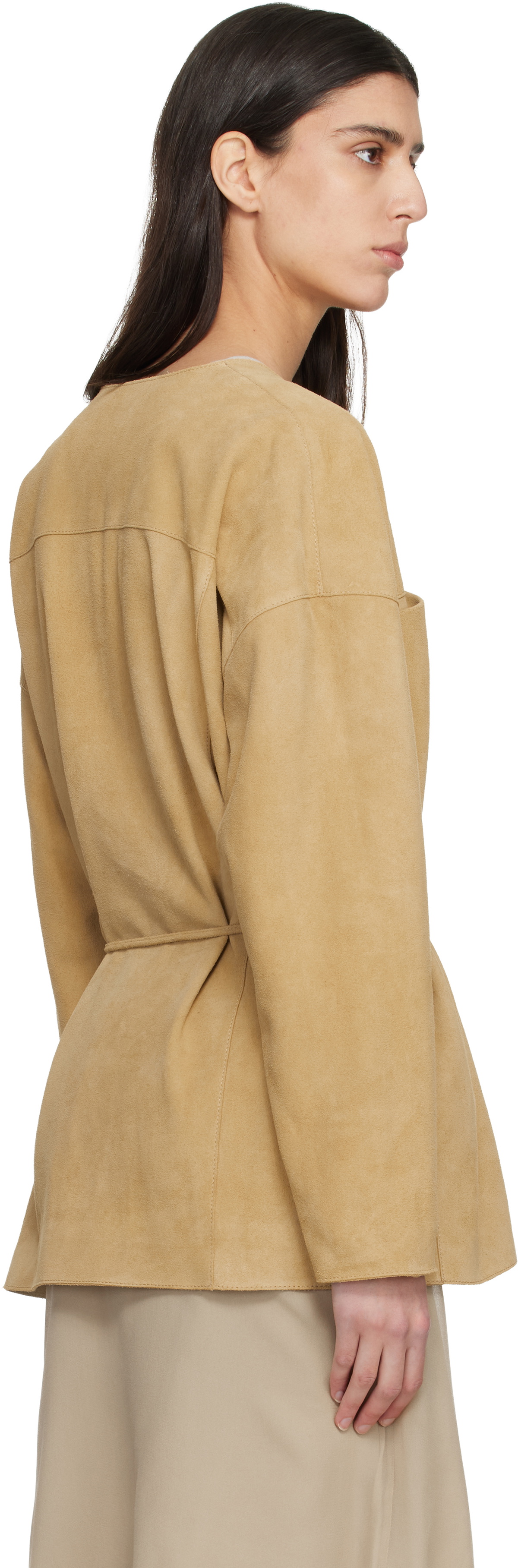 LE17SEPTEMBRE Tan Collarless Suede Jacket
