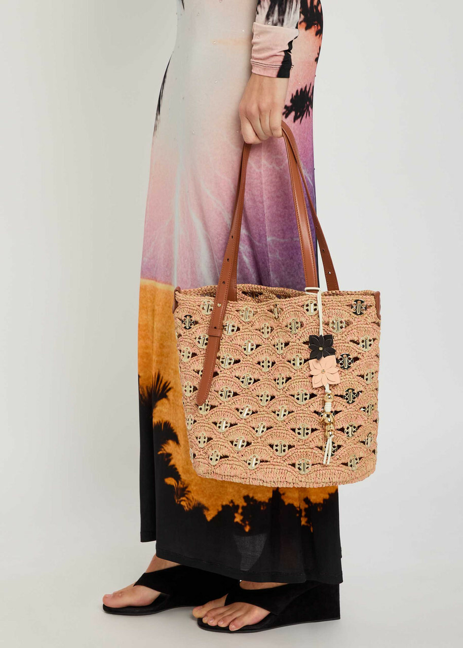 Rabanne Disc-embellished Raffia Bucket Tote bag - Peach - One Size