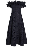 Rebecca Vallance Antalya Embroidered Off-the-shoulder Cotton Midi Dress Navy
