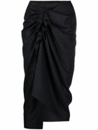 DRIES VAN NOTEN - Draped Pinstripped Wool Midi Skirt
