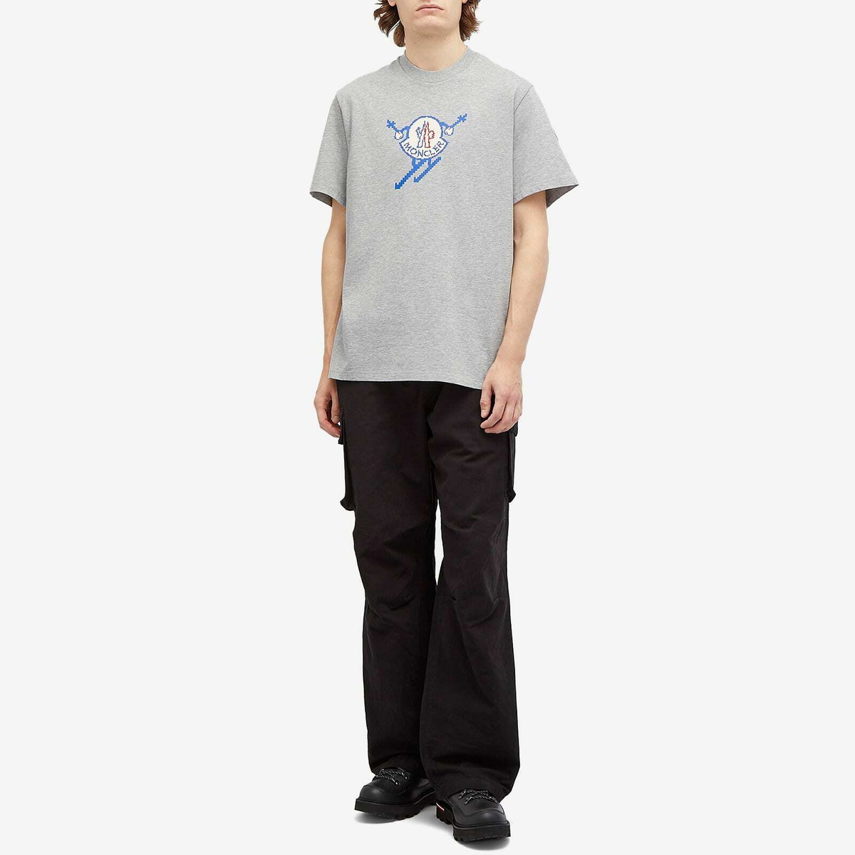 Moncler Men's Skiing Pixel Logo T-Shirt in Grey Moncler