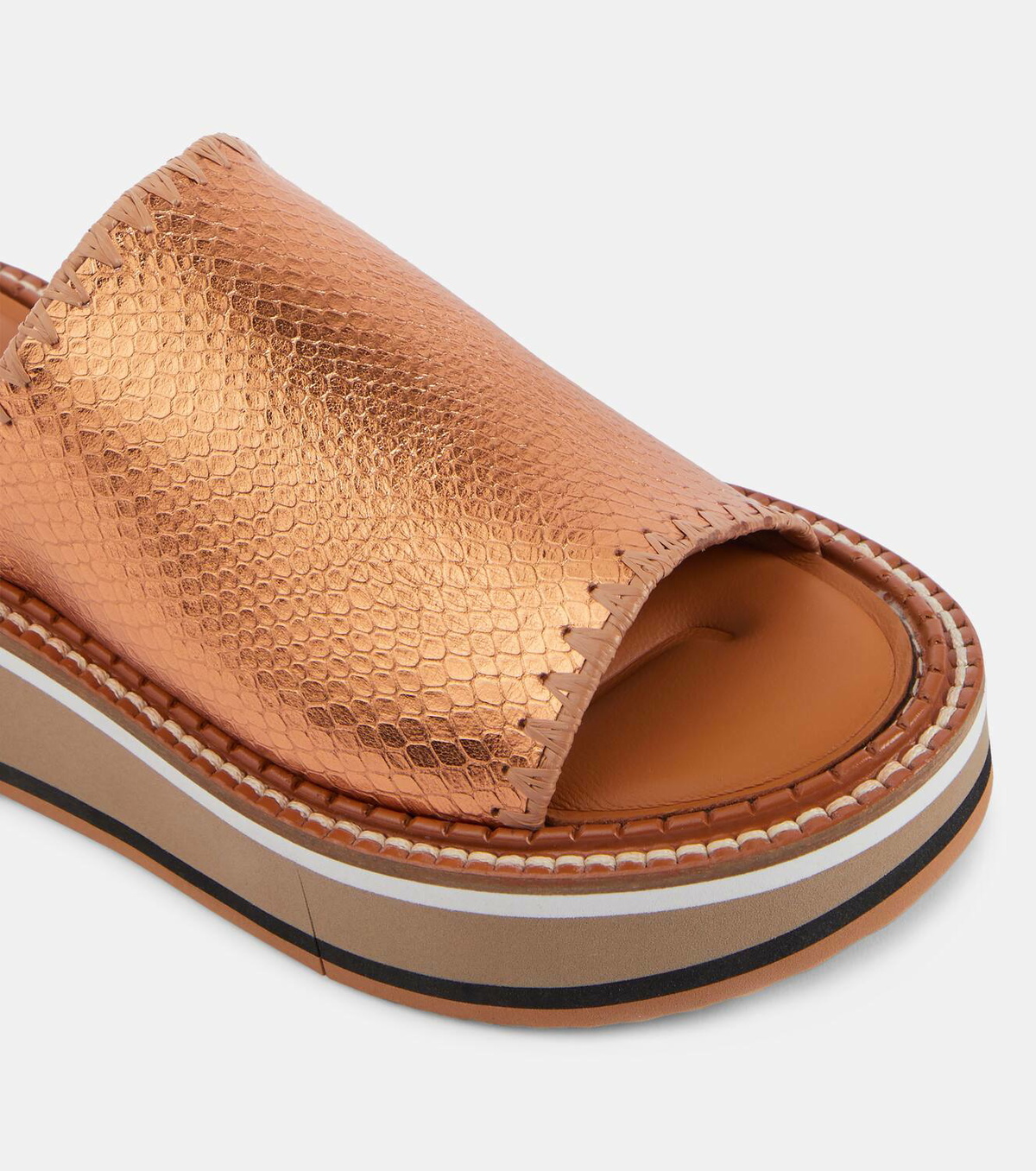 Clergerie Fast snake-effect metallic leather platform slides