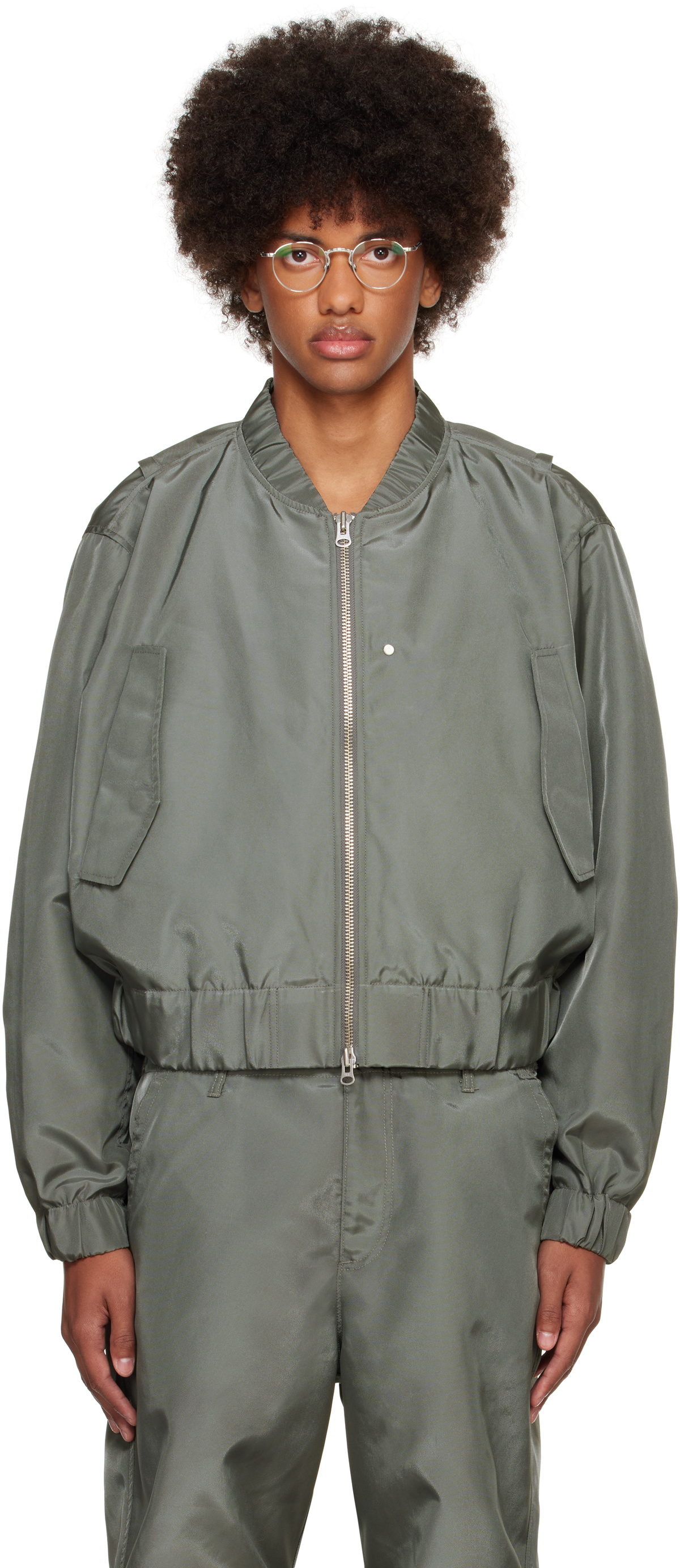 Karmuel Young Gray Molded Bulk Bomber Jacket