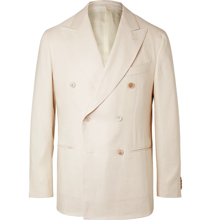 Photo: Caruso - Double-Breasted Linen and Silk-Blend Twill Suit Jacket - Neutrals