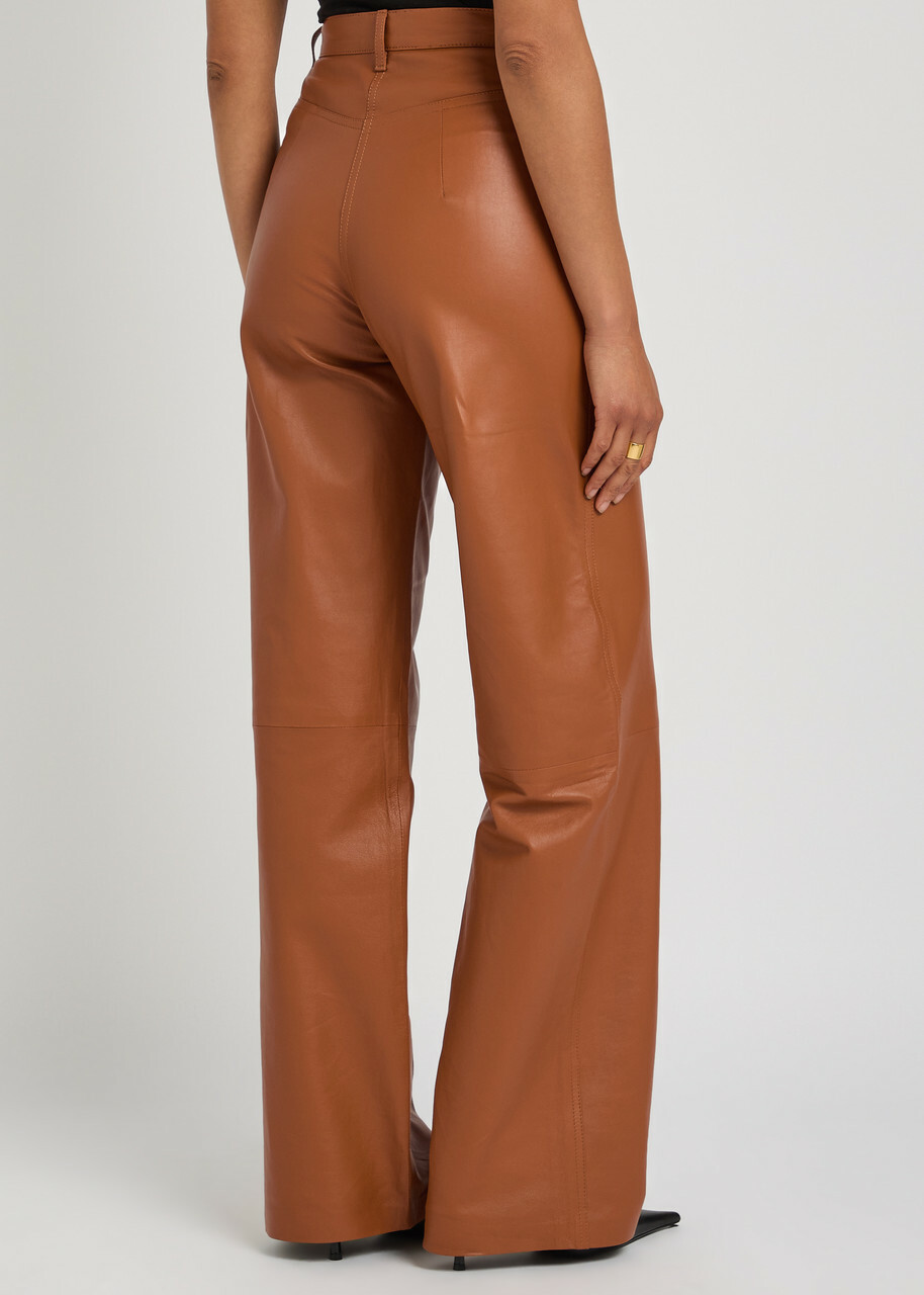 Skiim Marcella Straight-leg Leather Trousers Brown