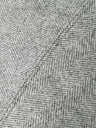 Brunello Cucinelli - Leather-Trimmed Herringbone Virgin Wool Flat Cap - Gray