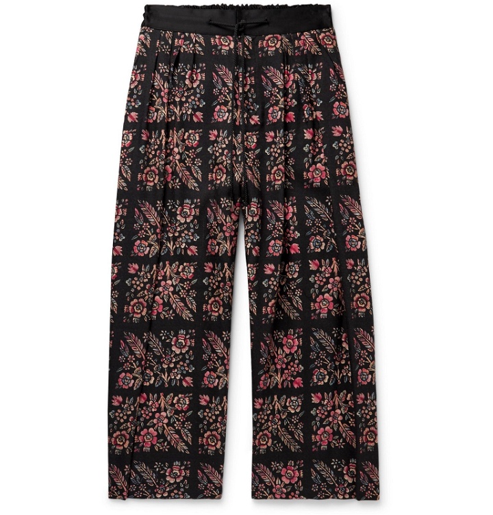Photo: Sasquatchfabrix. - Pleated Floral-Print Wool-Twill Drawstring Wide-Leg Trousers - Black