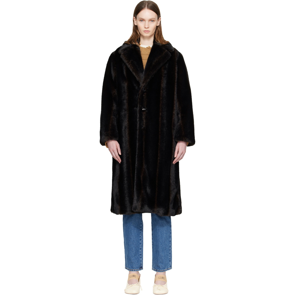 MM6 Maison Margiela Brown Faux-Fur Coat