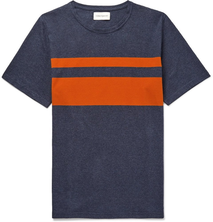 Photo: Oliver Spencer - Conduit Striped Mélange Cotton-Jersey T-Shirt - Men - Navy