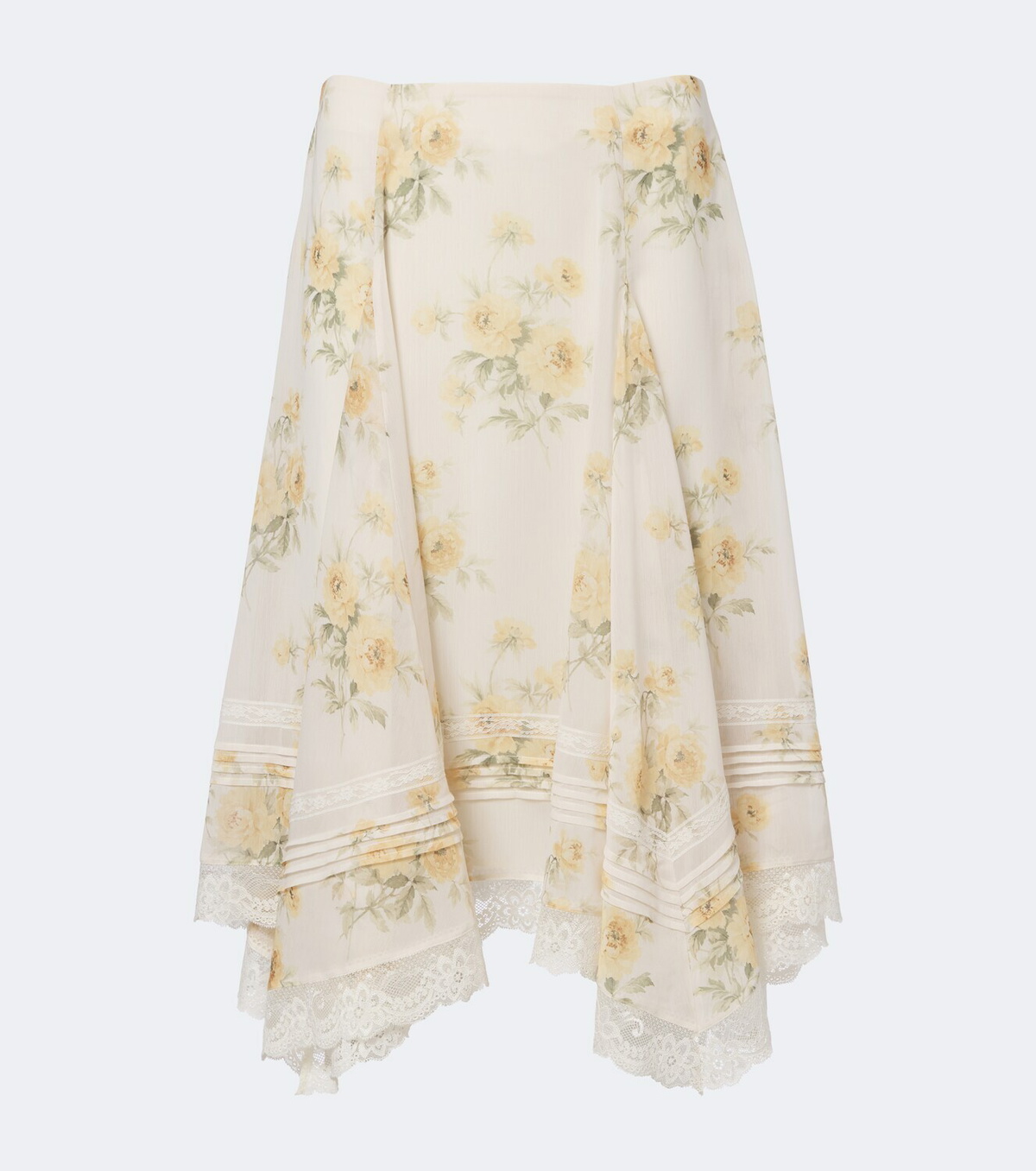 Xu Zhi Floral asymmetric lace-trimmed midi skirt