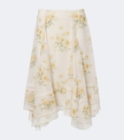 Xu Zhi Floral asymmetric lace-trimmed midi skirt