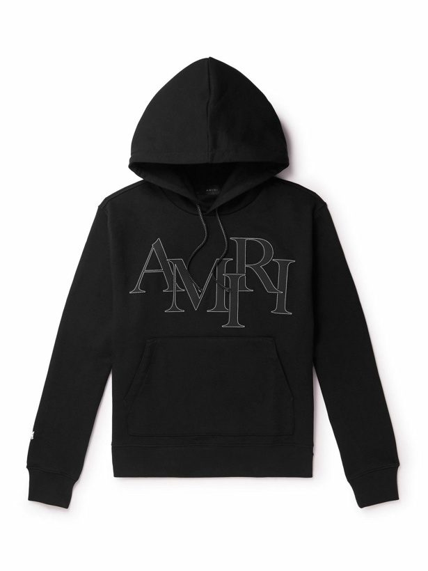 Photo: AMIRI - Logo-Appliquéd Cotton-Jersey Hoodie - Black