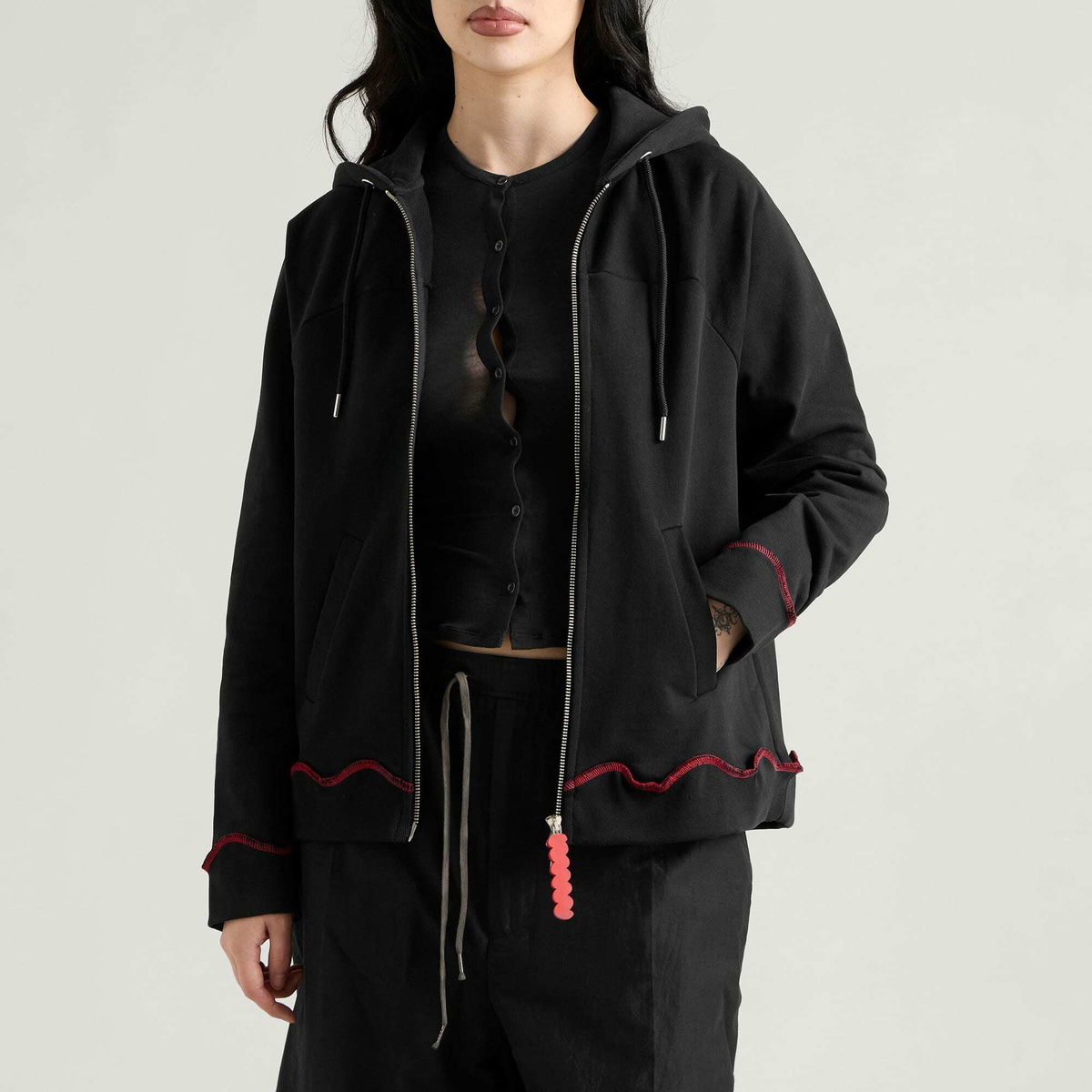 Navinder Nangla Mohawk Fur Hoodie in Black/Red