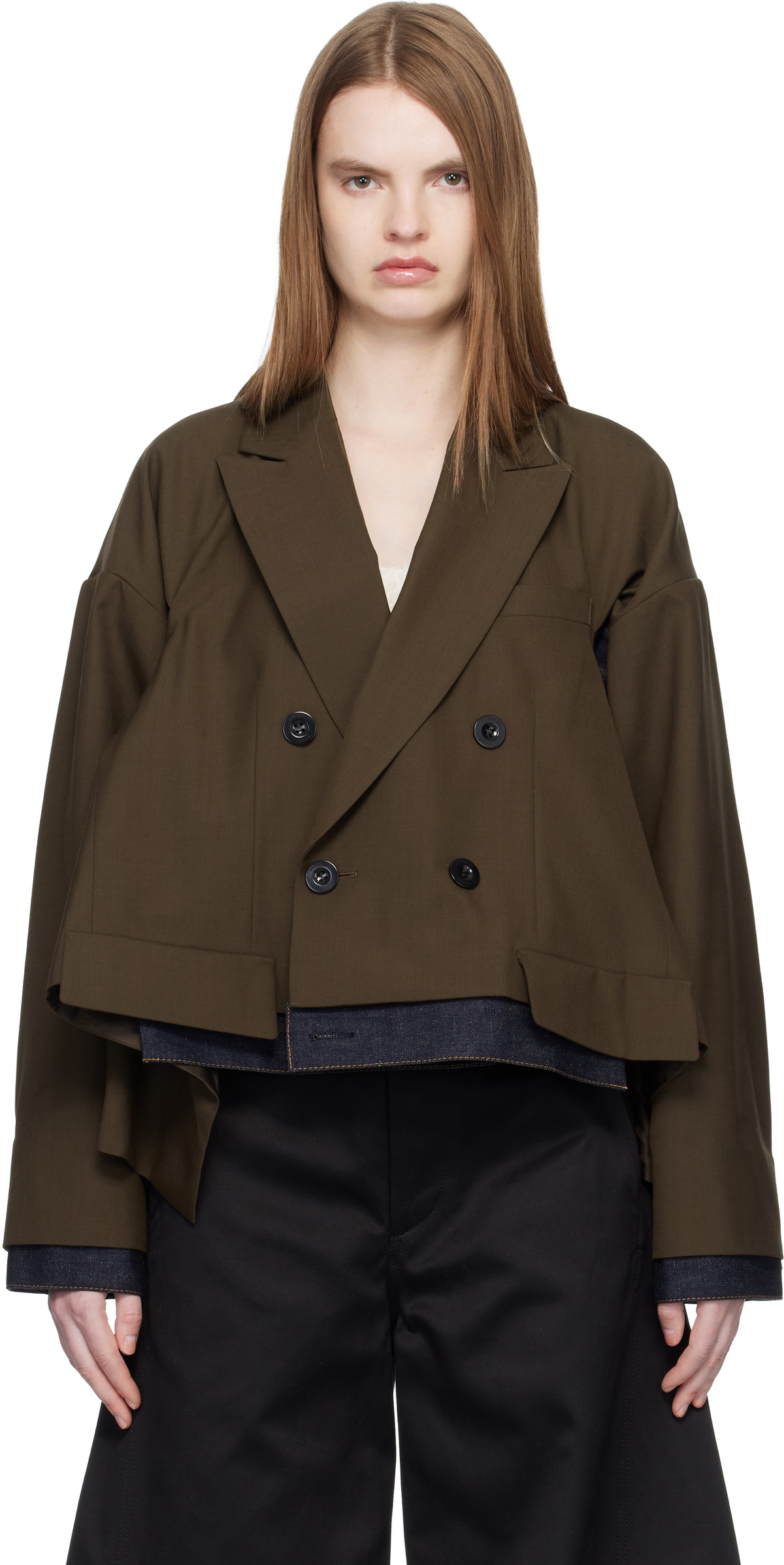 sacai Brown Suiting & Denim Blazer