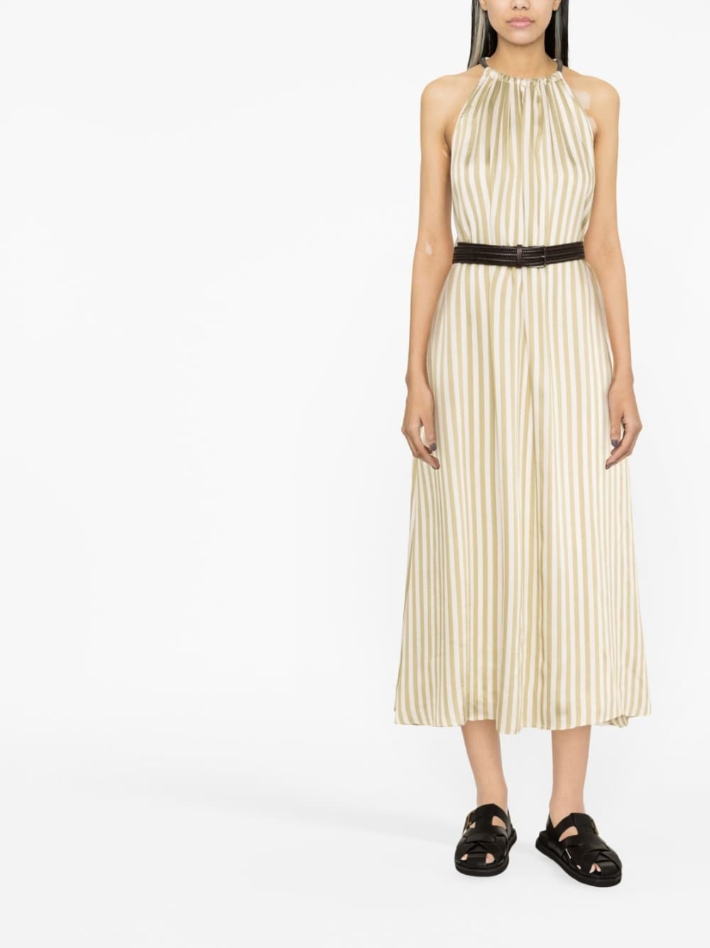 Pleated silk-blend midi dress