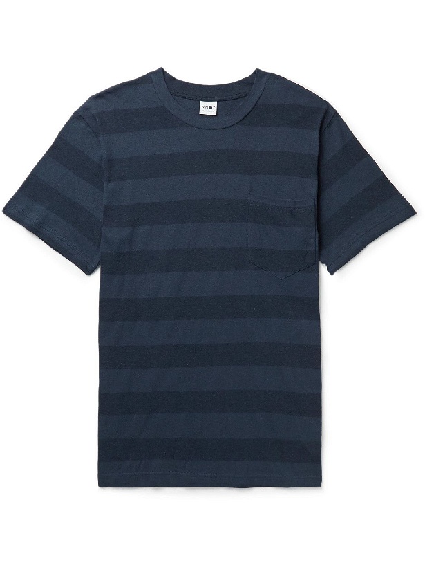 Photo: NN07 - Arnold Striped Cotton and Linen-Blend Jersey T-Shirt - Blue