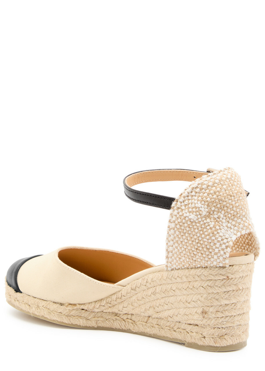 Castañer Coraline Leather Wedge Espadrilles Black And White