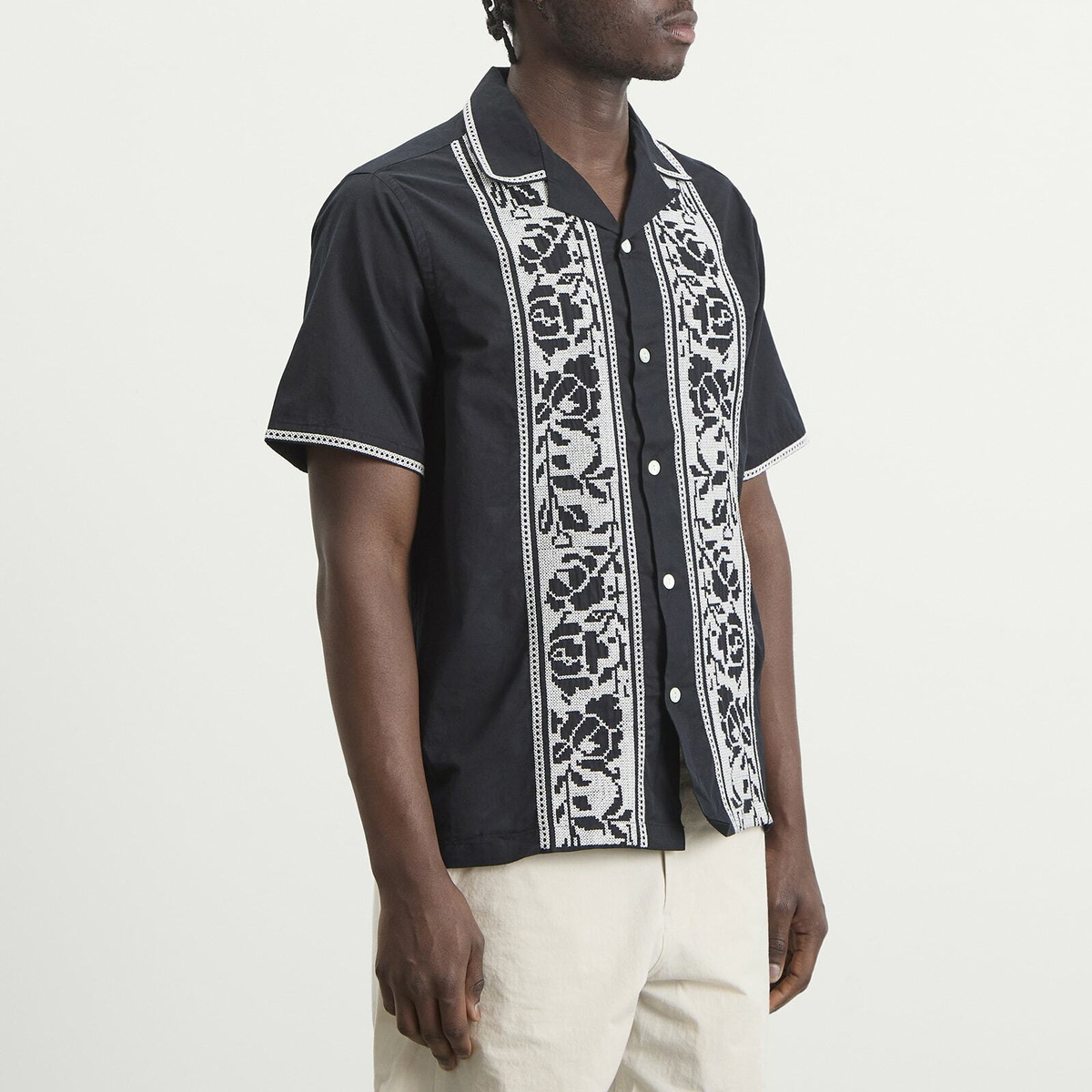 Portuguese Flannel Men's Cross Stitch Vacation Shirt in Black