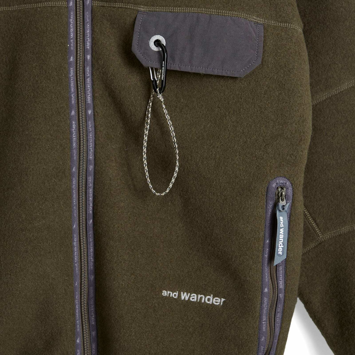 and wander Wool Fleece Cardigan in Khaki