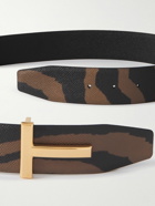 TOM FORD - 4cm Tiger-Print Full-Grain Leather Belt - Brown