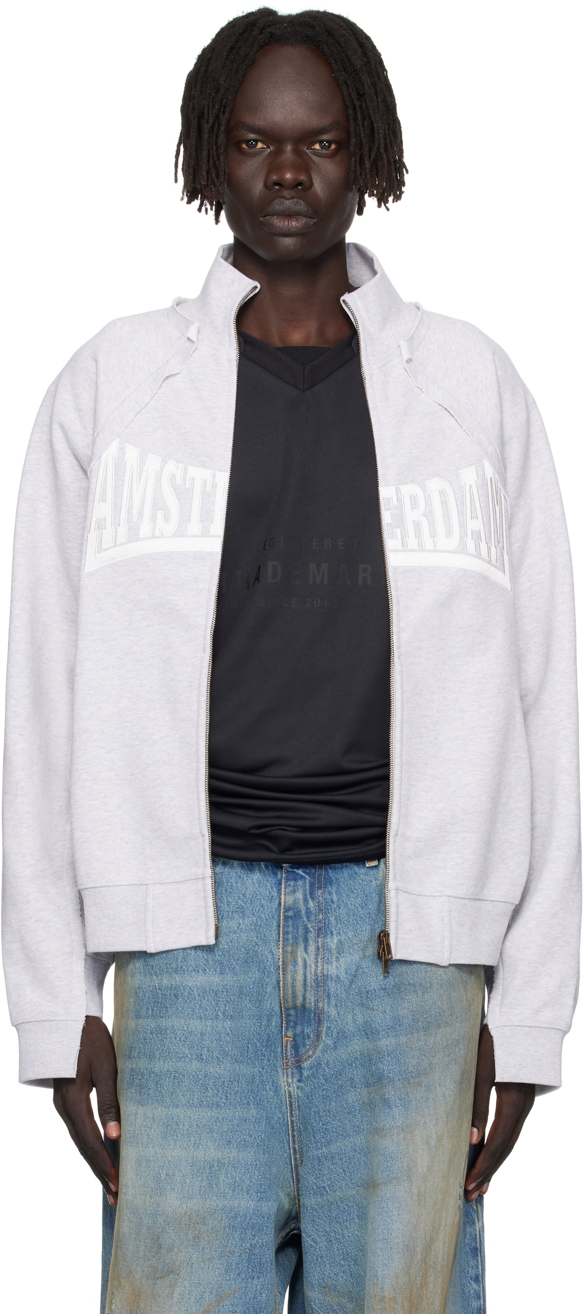 VETEMENTS Gray 'Amsterdam' Patched Zip Sweatshirt