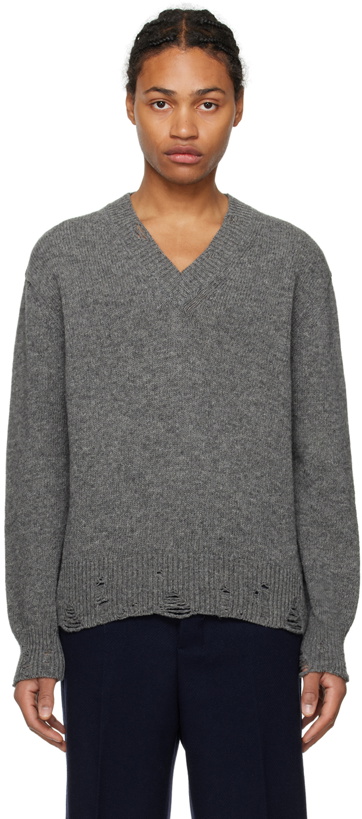 Photo: AMI Paris Gray Distressed Sweater