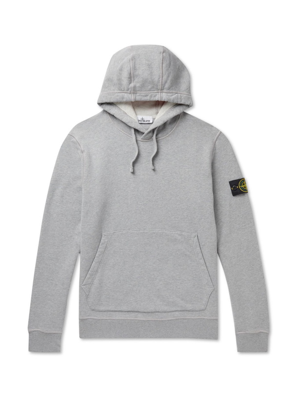 Photo: Stone Island - Logo-Appliquéd Mélange Loopback Cotton-Jersey Hoodie - Gray