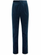 Brunello Cucinelli - Slim-Fit Satin-Trimmed Cotton-Velvet Tuxedo Trousers - Blue