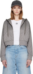 Marine Serre Gray Faded Moon Fleece Cropped Zipped Hoodie