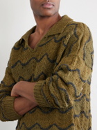 Kartik Research - Striped Knitted Cotton Polo Sweater - Green